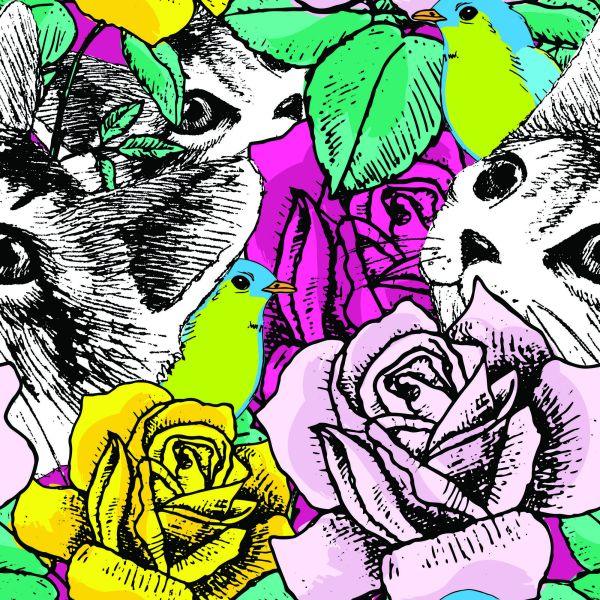 Behang Katten, Vogels En Rozen - Afbeelding 2