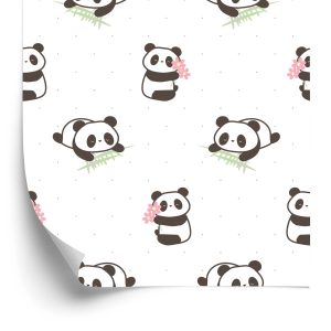 Behang Panda's Met Bloemen