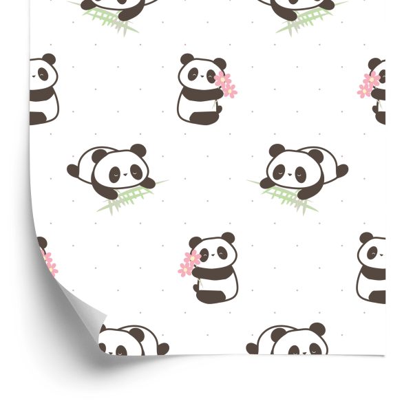 Behang Panda's Met Bloemen