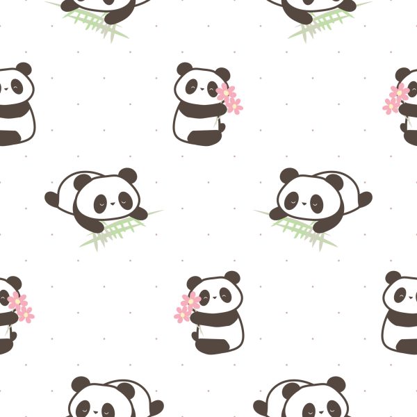 Behang Panda's Met Bloemen - Afbeelding 2