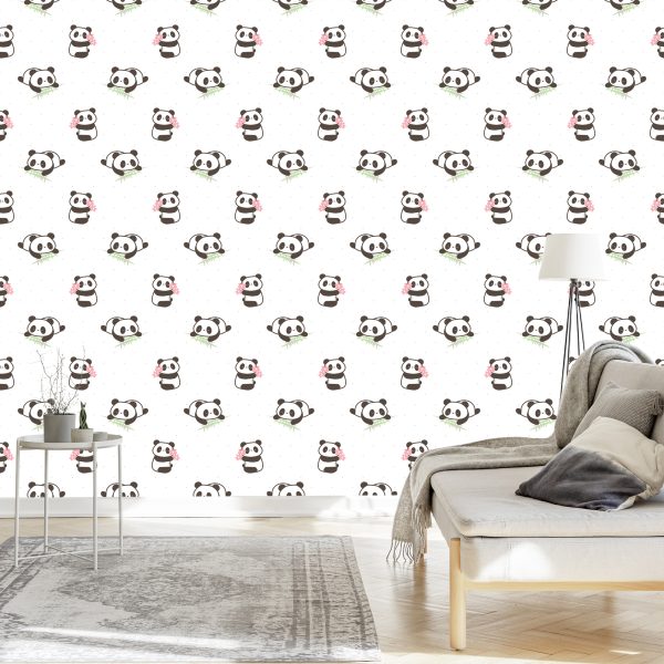 Behang Panda's Met Bloemen - Afbeelding 3