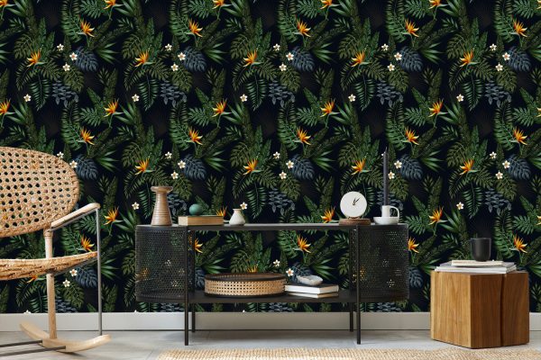 Behang Tropische Bladeren En Bloemen - Afbeelding 5