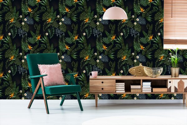 Behang Tropische Bladeren En Bloemen - Afbeelding 6