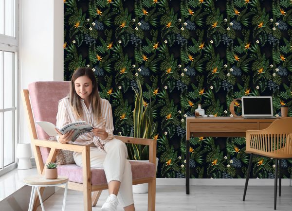 Behang Tropische Bladeren En Bloemen - Afbeelding 7