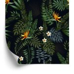 Behang Tropische Bladeren En Bloemen