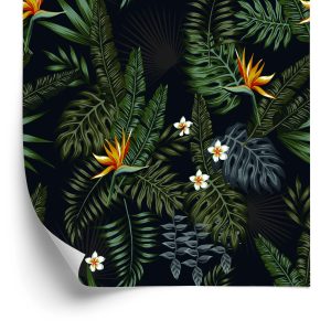 Behang Tropische Bladeren En Bloemen