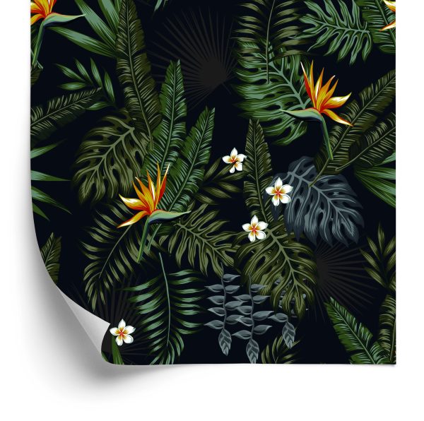 Behang Tropische Bladeren En Bloemen