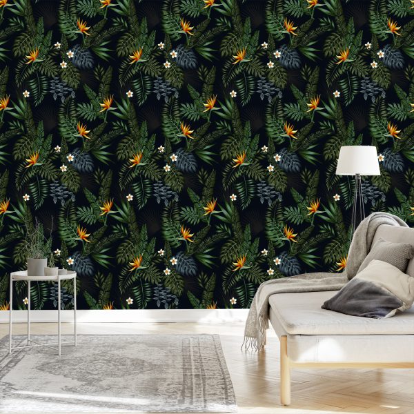 Behang Tropische Bladeren En Bloemen - Afbeelding 3