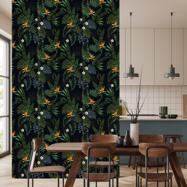 Behang Tropische Bladeren En Bloemen - Afbeelding 4