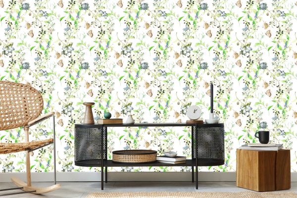 Behang Bloemen Bladeren Aquarel Retro - Afbeelding 5