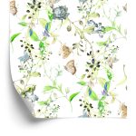 Behang Bloemen Bladeren Aquarel Retro