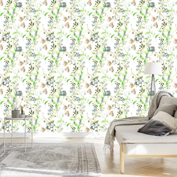 Behang Bloemen Bladeren Aquarel Retro - Afbeelding 3