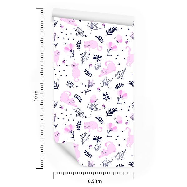 Behang Voor Kinderen - Slapende Roze Katten - Afbeelding 8