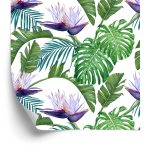 Behang Violette Bloemen Met Bladeren