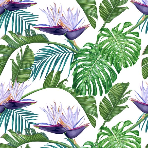 Behang Violette Bloemen Met Bladeren - Afbeelding 2