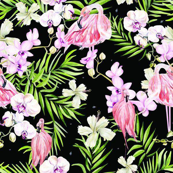 Behang Voor In De Woonkamer Flamingo's Bloemen Bladeren Groen - Afbeelding 2