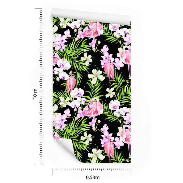 Behang Voor In De Woonkamer Flamingo's Bloemen Bladeren Groen - Afbeelding 8