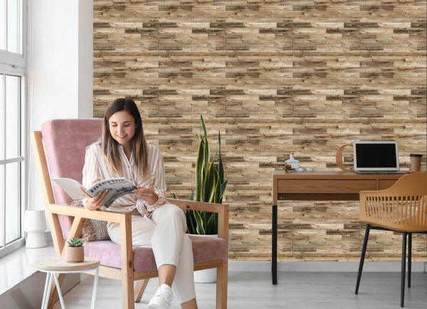 Behang Houtstructuur Planken Voor Slaapkamer - Afbeelding 7