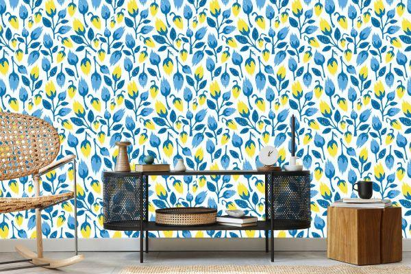 Behang Modieuze Bloemen In Retrostijl - Afbeelding 5