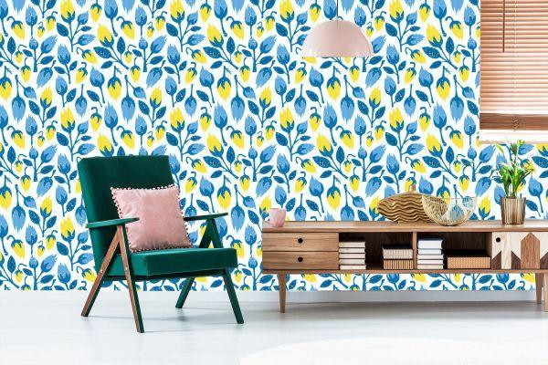 Behang Modieuze Bloemen In Retrostijl - Afbeelding 6