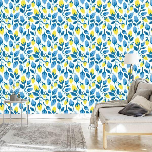 Behang Modieuze Bloemen In Retrostijl - Afbeelding 3