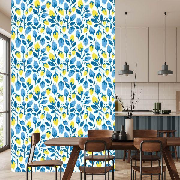 Behang Modieuze Bloemen In Retrostijl - Afbeelding 4