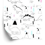 Behang Voor Kinderen, Dinosaurussen, Wolken, Bomen