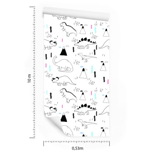 Behang Voor Kinderen, Dinosaurussen, Wolken, Bomen - Afbeelding 8