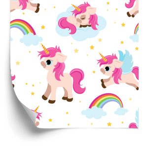 Behang Voor Kinderen - Eenhoorns Op De Achtergrond Van Sterren En Regenboog