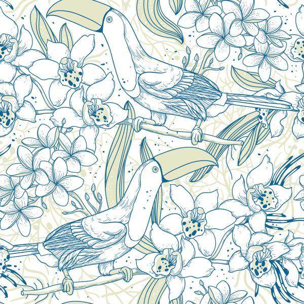 Behang Toekans En Bloemen - Afbeelding 2