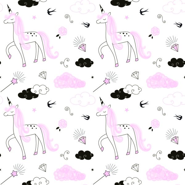 Behang Voor Meisjes Eenhoorns Wolken Diamanten - Afbeelding 2