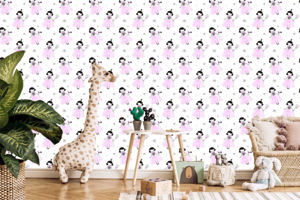 Behang Voor Een Meisje De Prinses Met Strikken En Vogels - Afbeelding 5
