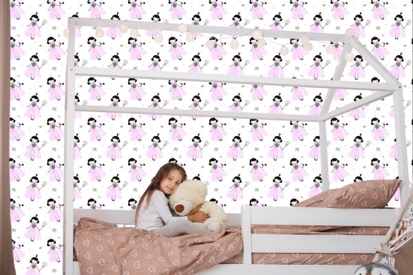 Behang Voor Een Meisje De Prinses Met Strikken En Vogels - Afbeelding 7