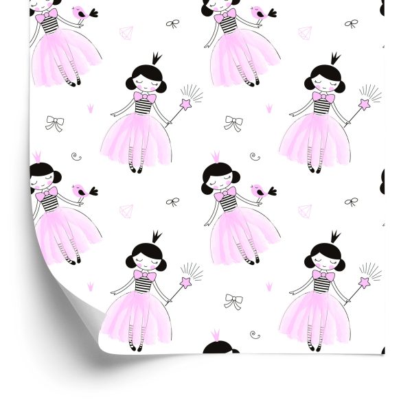 Behang Voor Een Meisje De Prinses Met Strikken En Vogels