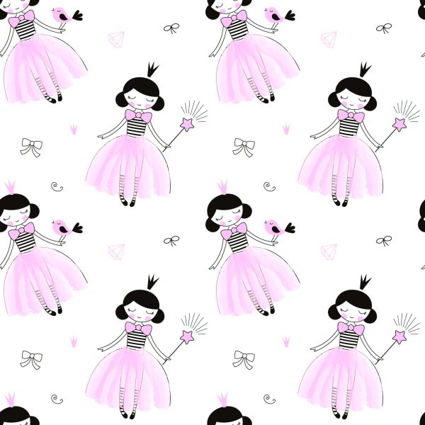 Behang Voor Een Meisje De Prinses Met Strikken En Vogels - Afbeelding 2