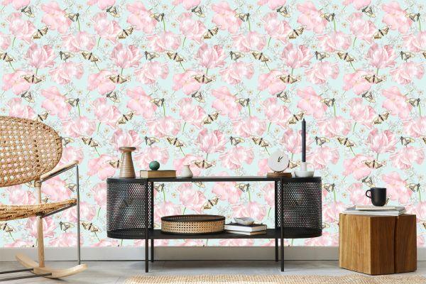 Behang Vlinders, Bloemen, Groene Natuur - Afbeelding 5