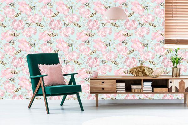 Behang Vlinders, Bloemen, Groene Natuur - Afbeelding 6