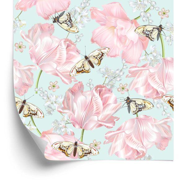 Behang Vlinders, Bloemen, Groene Natuur