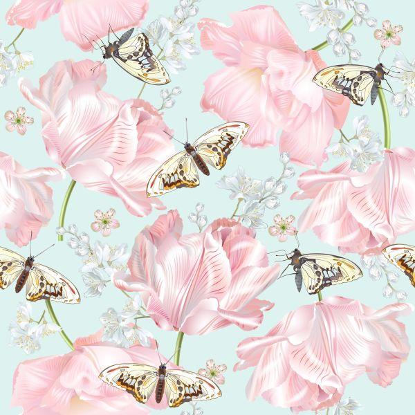 Behang Vlinders, Bloemen, Groene Natuur - Afbeelding 2