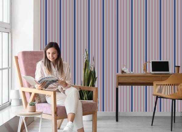 Behang Klassiek In Kleurrijk Gestreepte Slaapkamer Woonkamer - Afbeelding 7