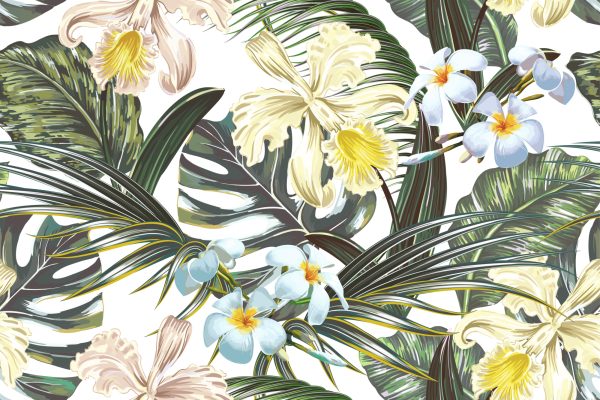 Behang Exotische Bladeren Bloemen - Afbeelding 2