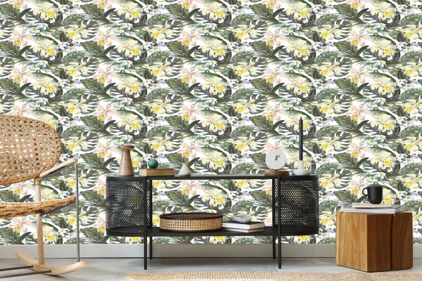 Behang Exotische Bladeren Bloemen - Afbeelding 5