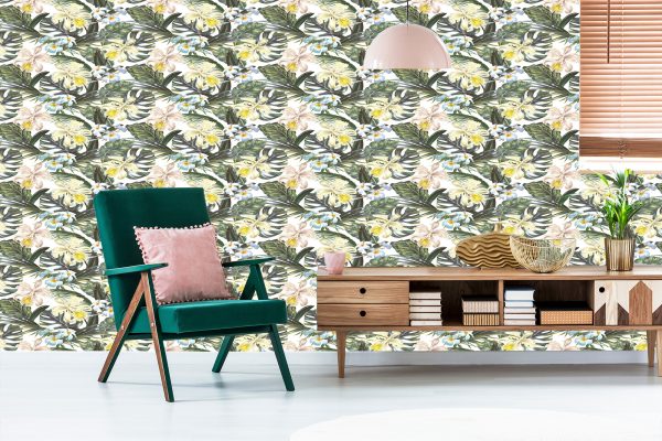 Behang Exotische Bladeren Bloemen - Afbeelding 6