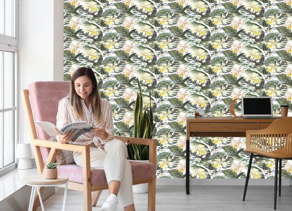 Behang Exotische Bladeren Bloemen - Afbeelding 7