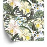 Behang Exotische Bladeren Bloemen