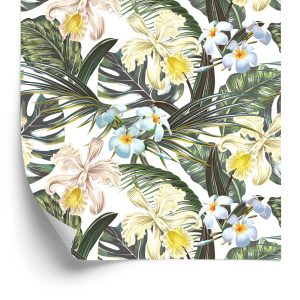 Behang Exotische Bladeren Bloemen