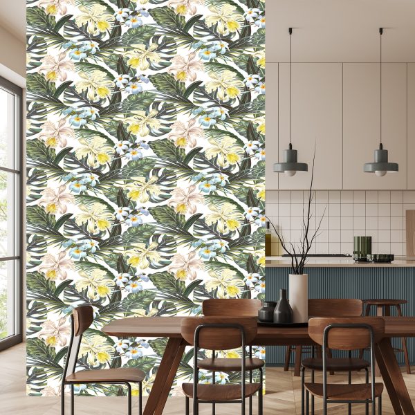 Behang Exotische Bladeren Bloemen - Afbeelding 4