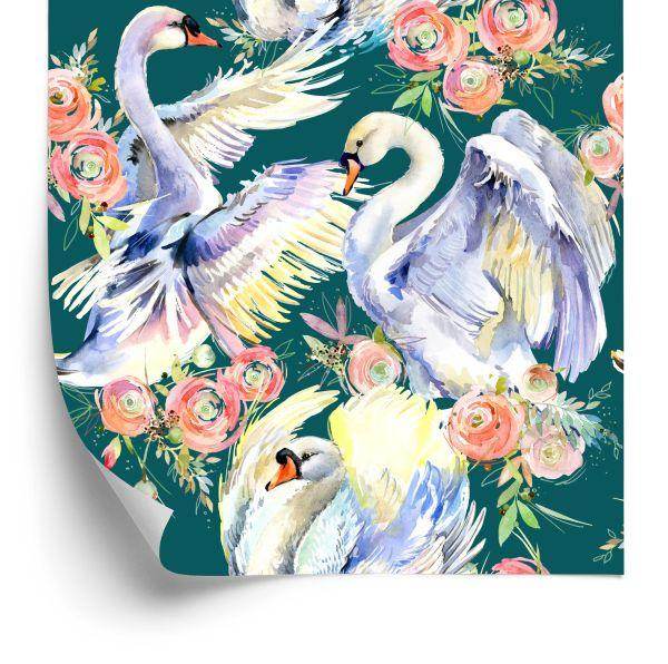 Behang Zwanen En Bloemen