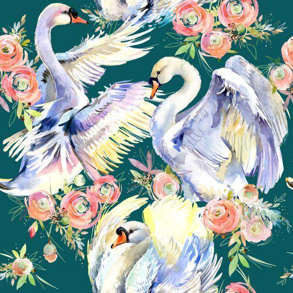 Behang Zwanen En Bloemen - Afbeelding 2