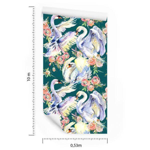 Behang Zwanen En Bloemen - Afbeelding 8